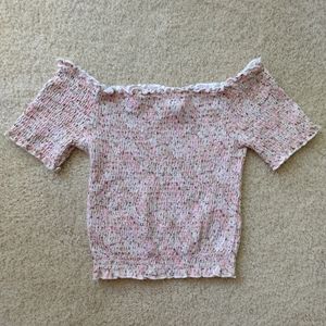 H&M Cotton Smocked Off-Shoulder Crop Floral Top Size S